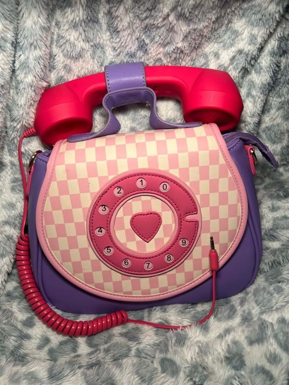 Pink and Purple Checkerboard Telephone Novelty Crossbody Bag